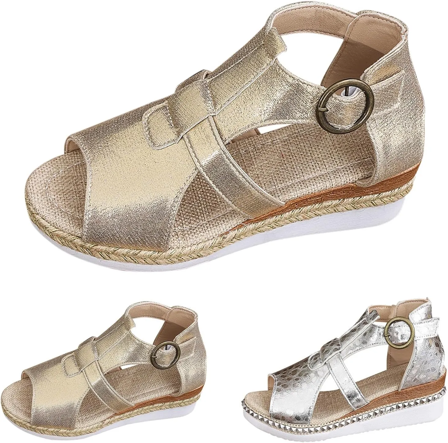 Espadrilles Wedges for Women with Arch Support Open Toe Slip On Orthopedic Sandals Wide Width Adjustable Buckle Summer Slides
