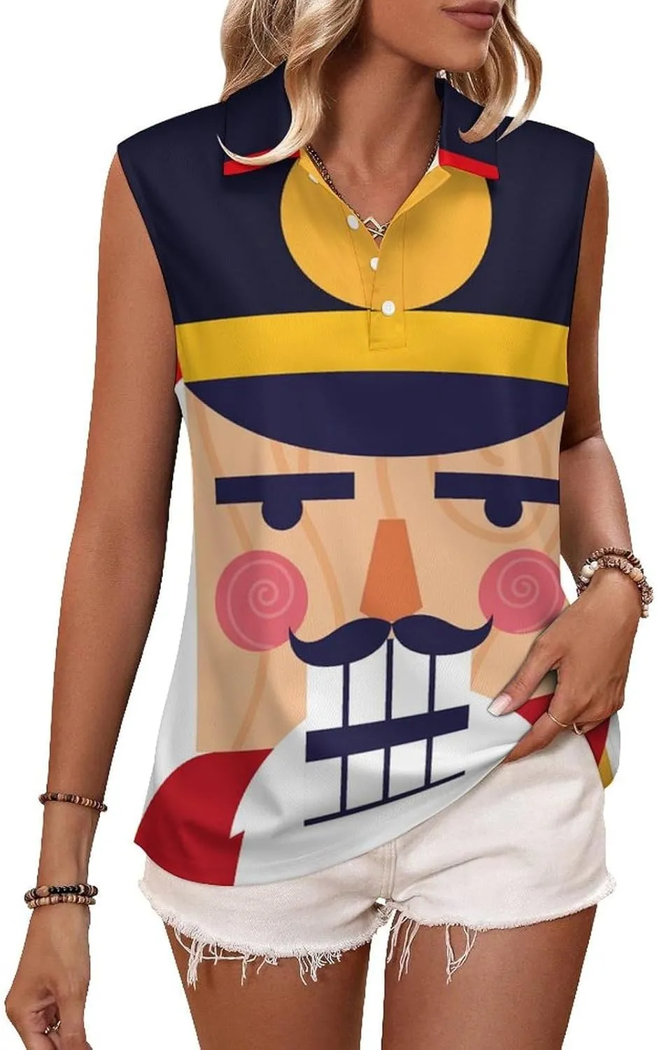 Face Nutcracker Soldier Women's Sleeveless Golf Polo Shirts Athletic Tank Tops