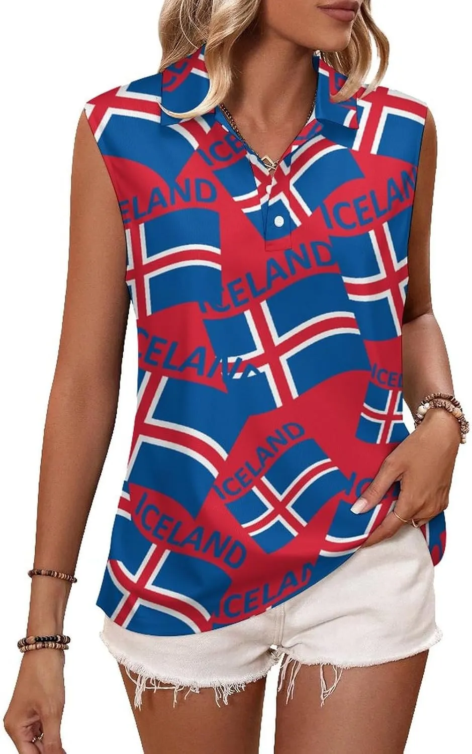 Flag of Iceland Women's Sleeveless Golf Polo Shirts Athletic Tank Tops