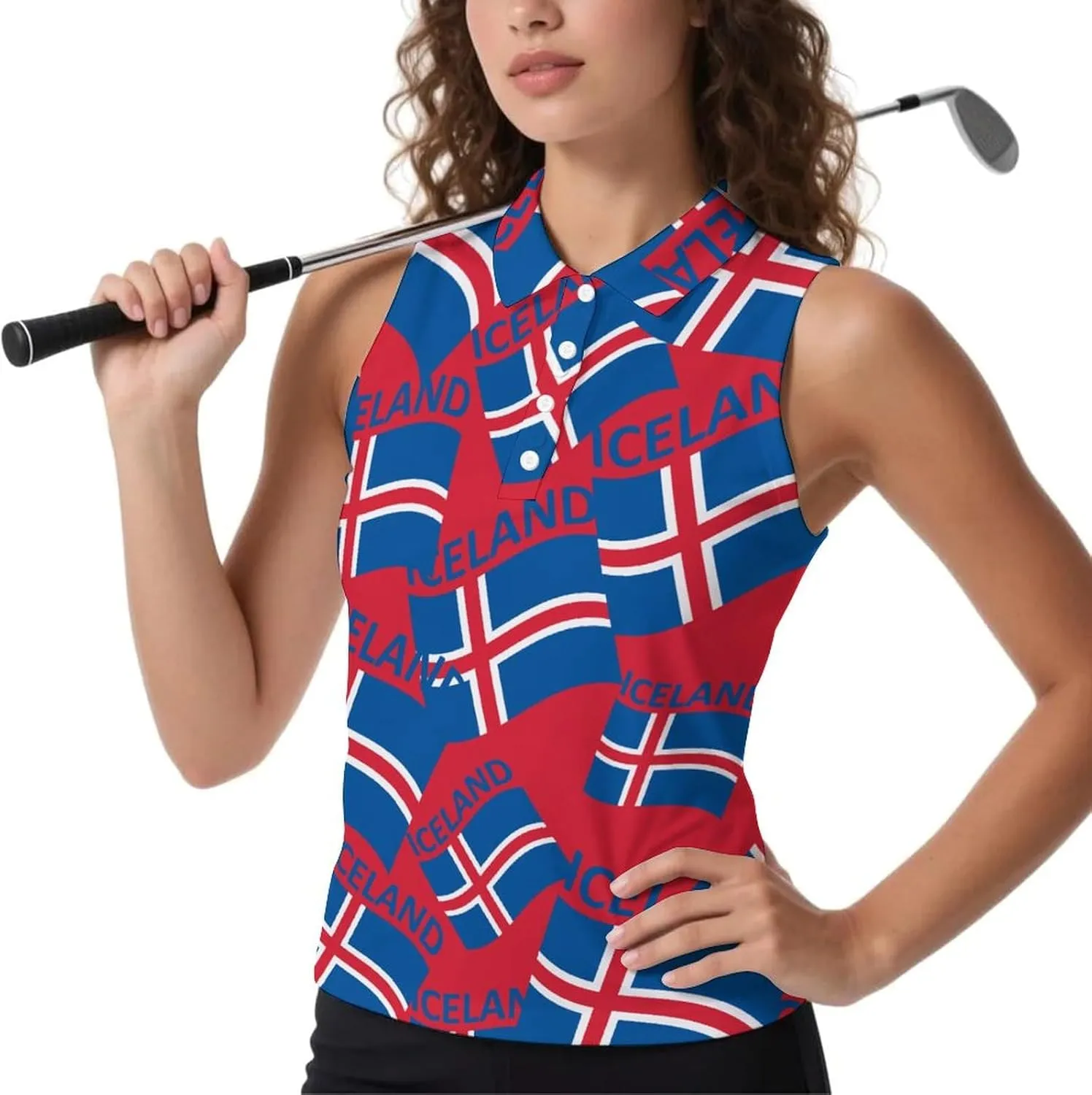 Flag of Iceland Women's Sleeveless Golf Polo Shirts Athletic Tank Tops
