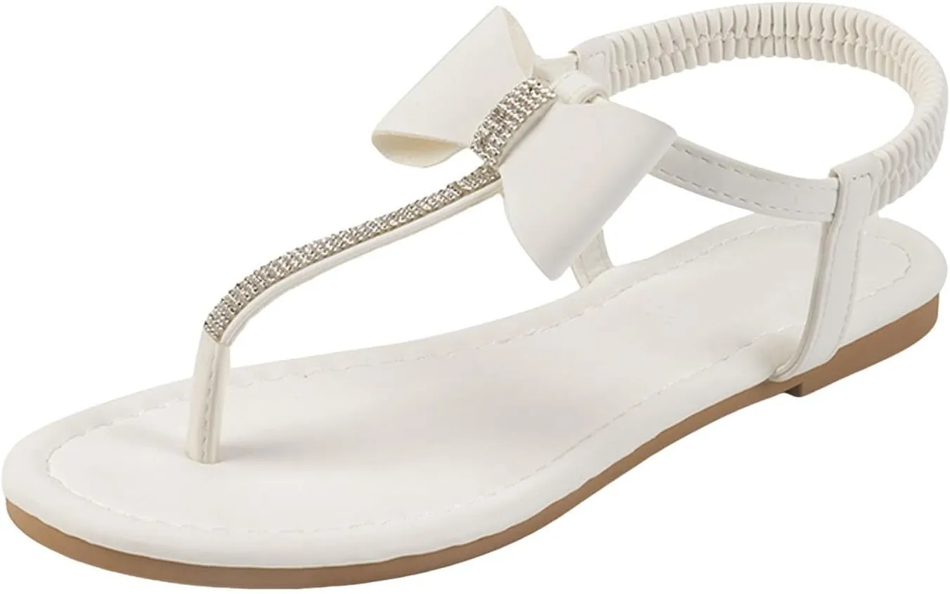 Flat Sandals for Women Dressy Summer Comfortable Ankle Strap Beach Sandals Flip Flops Open Toe Bow Bohemian Sandals