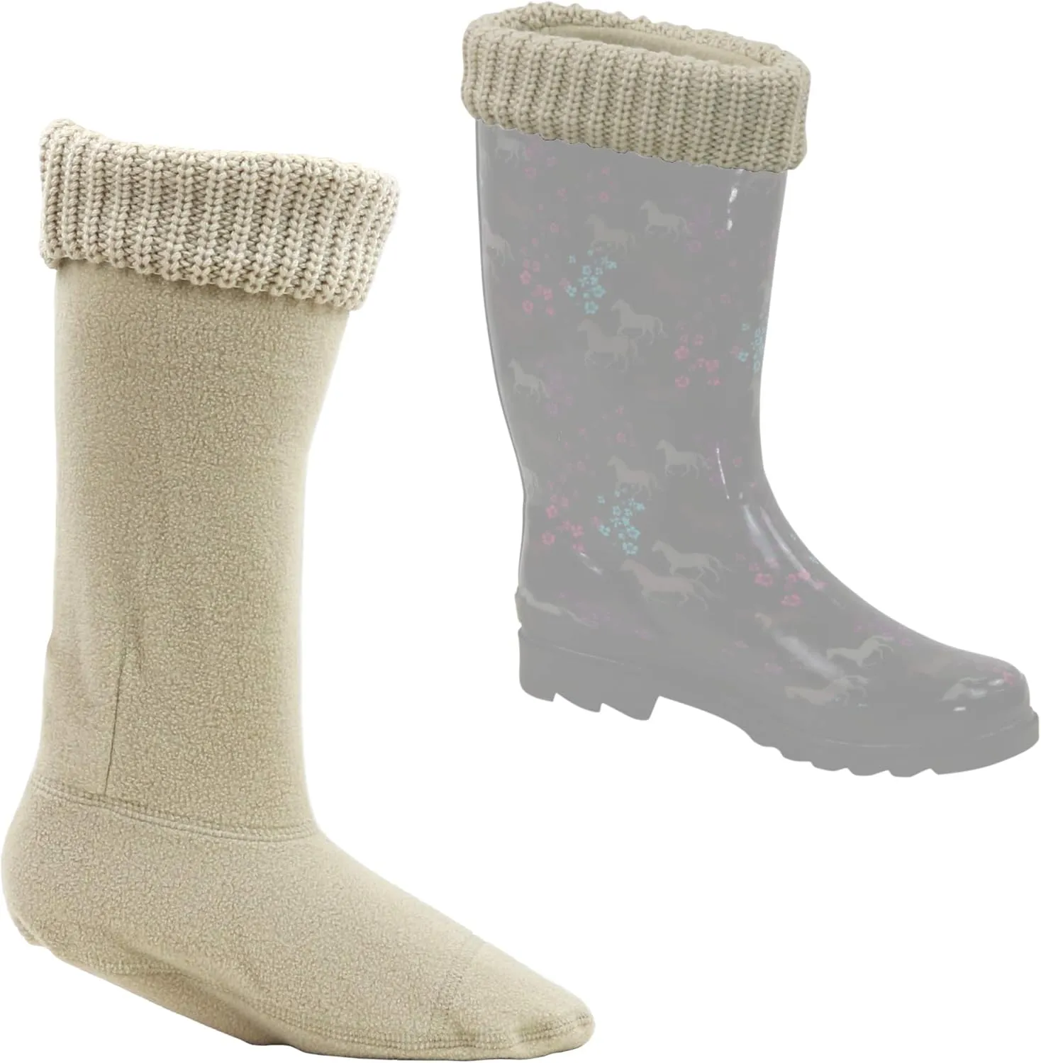 Fleece Boot-liner With Knitted Cuff, 2-Pair