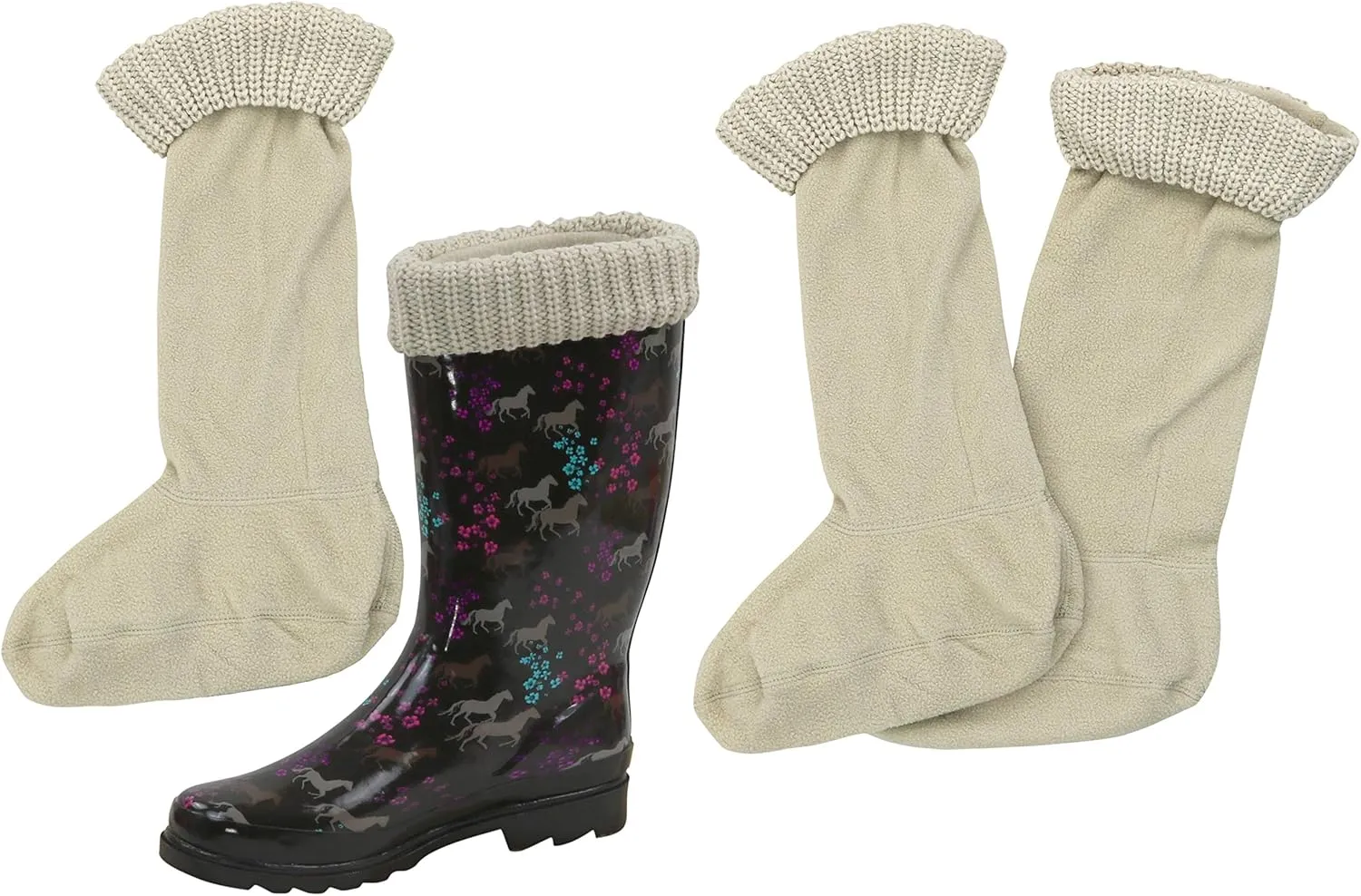 Fleece Boot-liner With Knitted Cuff, 2-Pair