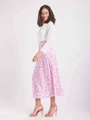 Floral A-Line Skirt - Pink And White