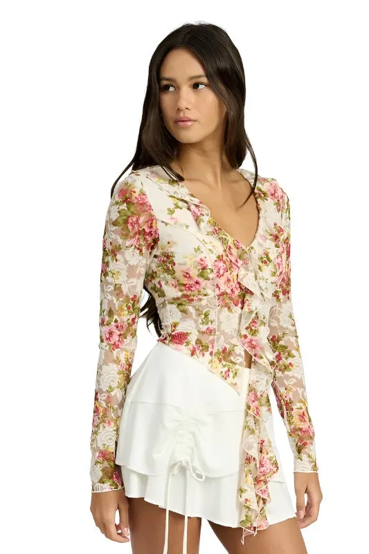 FLORAL PRINT BLOUSE WITH RUFFLE DETAIL