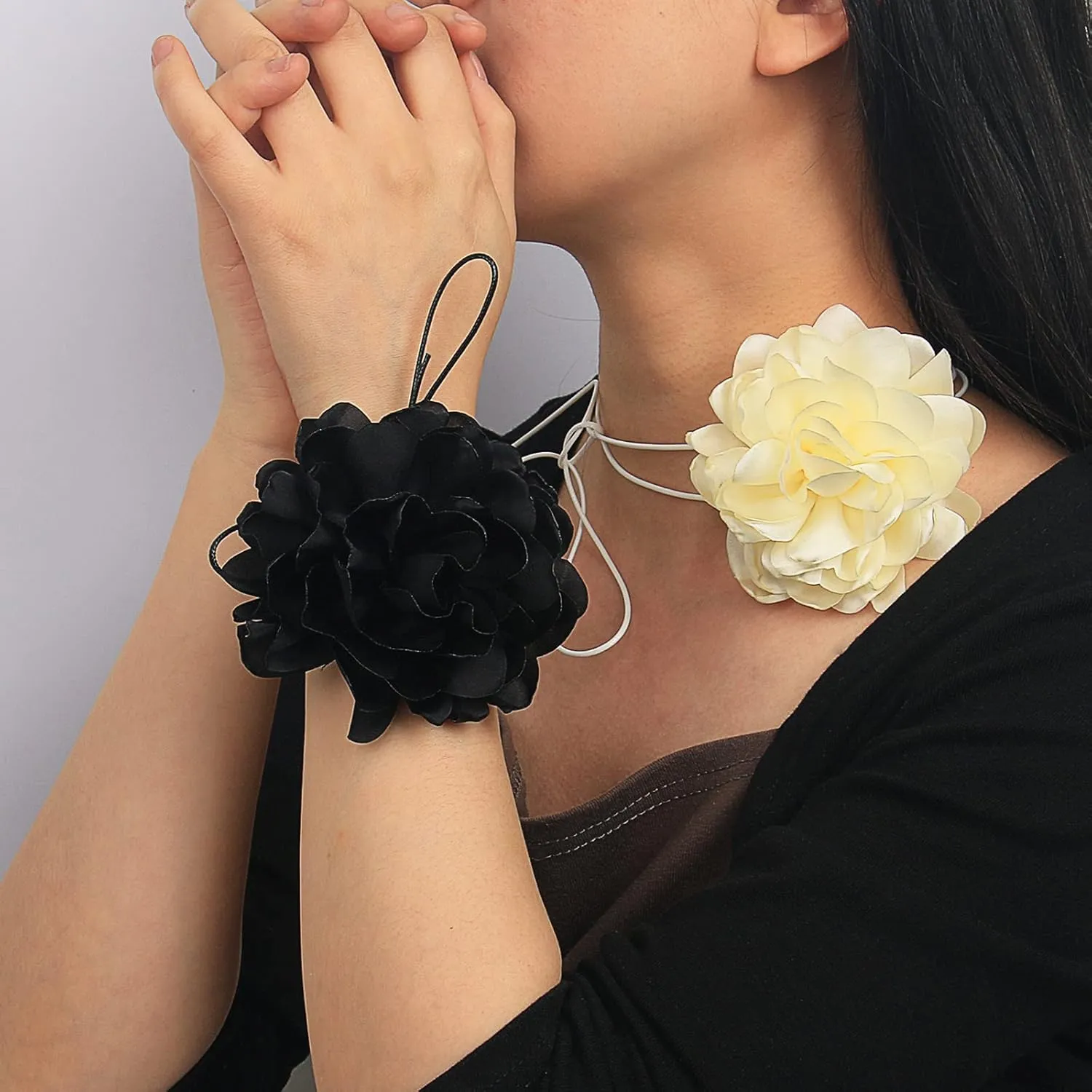 Flower Rose Choker Necklaces for Women Black Pink White Floral Ribbon Choker Y2K Gothic Accessories Jewelry