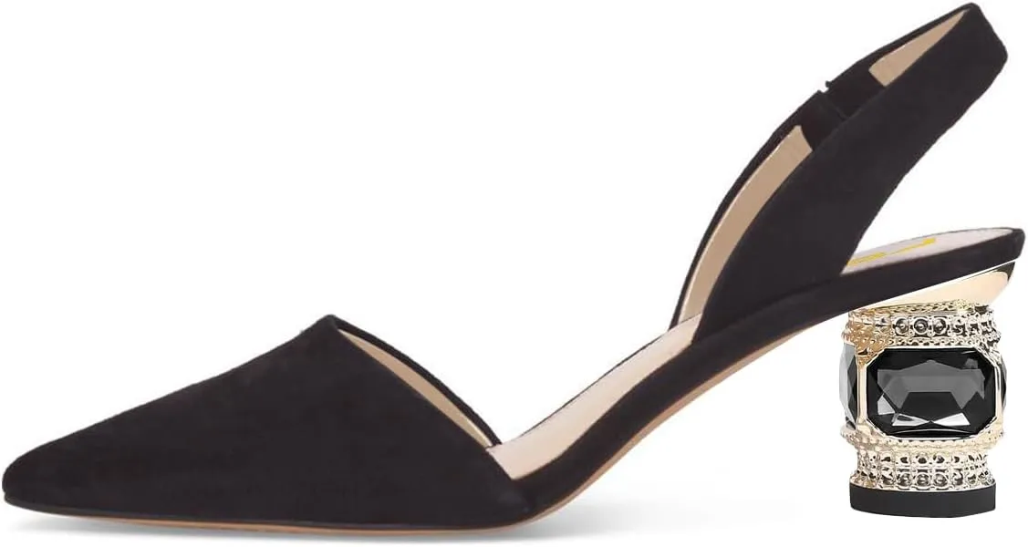 FSJ Women Fashion Low Kitten Heels Pumps Pointed Toe Slingback Sandals Comfy Wedding Party Sexy Dress Shoes Size 4-15 US