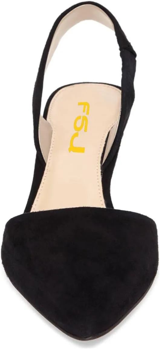 FSJ Women Fashion Low Kitten Heels Pumps Pointed Toe Slingback Sandals Comfy Wedding Party Sexy Dress Shoes Size 4-15 US