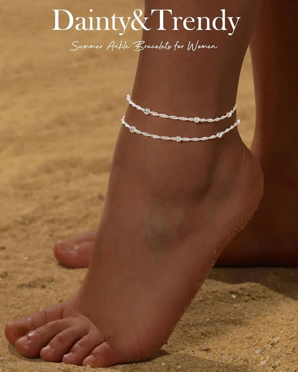 FUNEIA Gold Silver Ankle Bracelets for Women Waterproof 14K Gold Plated Anklets for Women Non Tarnish Dainty Layered Beaded Heart Anklet Set Summer Beach Foot Chain Jewelry Gifts Trendy Stuff