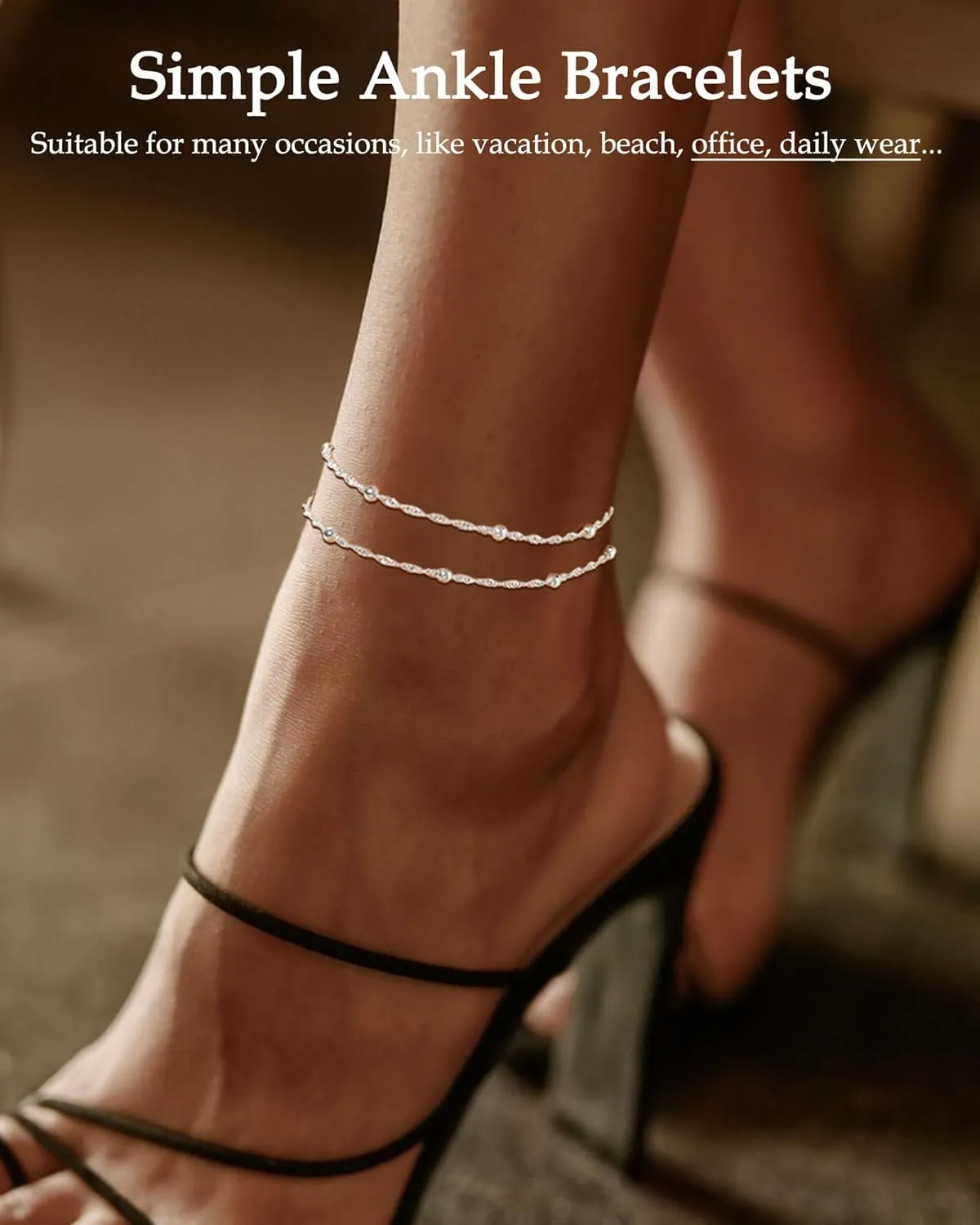 FUNEIA Gold Silver Ankle Bracelets for Women Waterproof 14K Gold Plated Anklets for Women Non Tarnish Dainty Layered Beaded Heart Anklet Set Summer Beach Foot Chain Jewelry Gifts Trendy Stuff