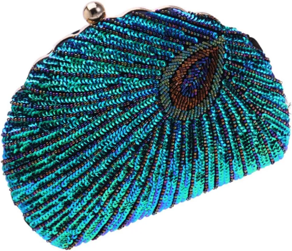 Garneck Vintage Beaded Peacock Clutch Bag for Women - Elegant Evening Purse with Sequins - for Parties and Special Occasions Stylish Design