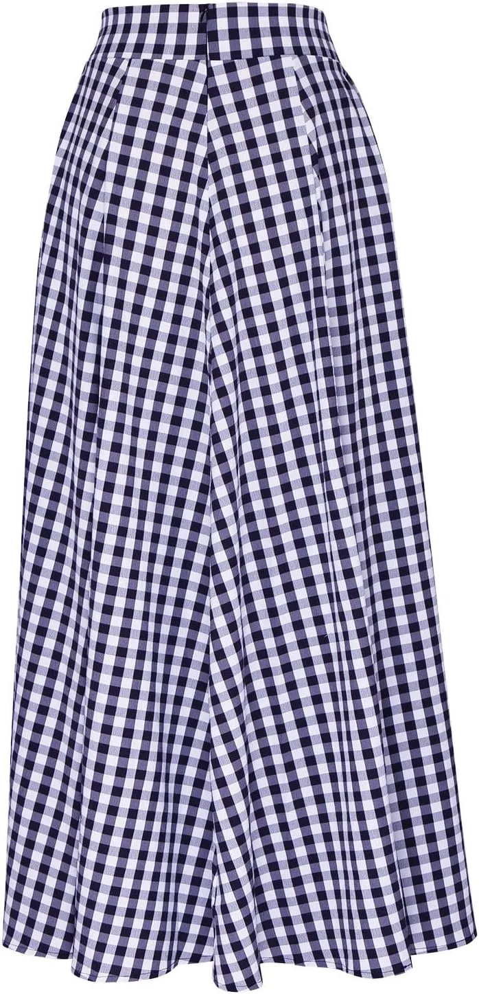 Generic Ladies Plaid High Cut Maxi Long Loose Fit Skirt for Women Chiffon 2024