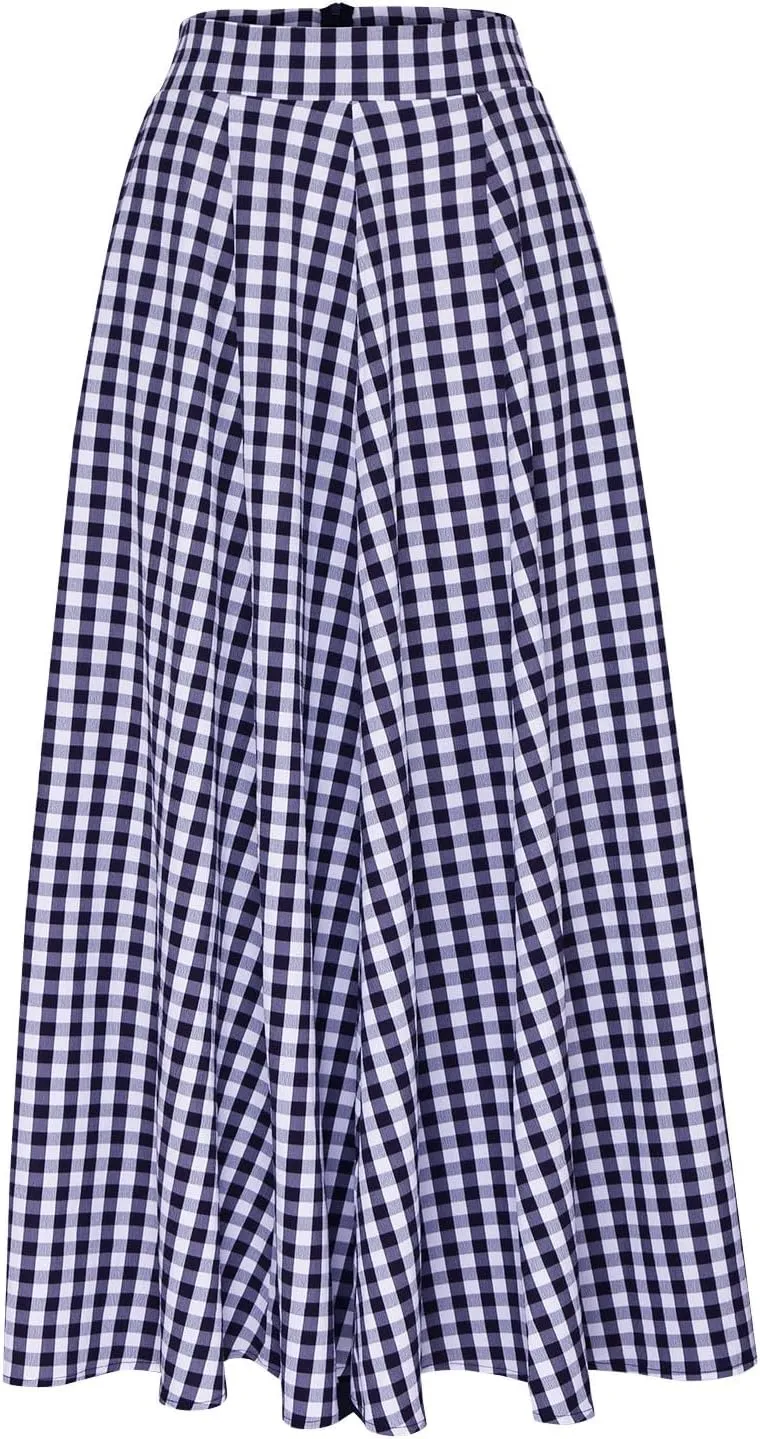 Generic Ladies Plaid High Cut Maxi Long Loose Fit Skirt for Women Chiffon 2024