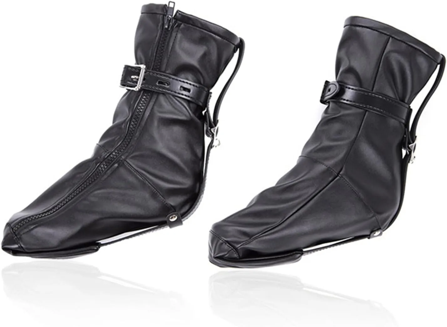 Get the Punk Edge! Soft Leather Boots with Unique Adjustable Locking Buckle Anklets, Cosplay Performance Cuffs  A Trendy Fashion Costume Accessory, Black