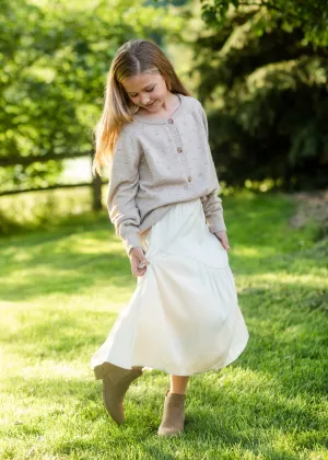 Girls Beige Asymmetric Seam Midi Skirt - FINAL SALE
