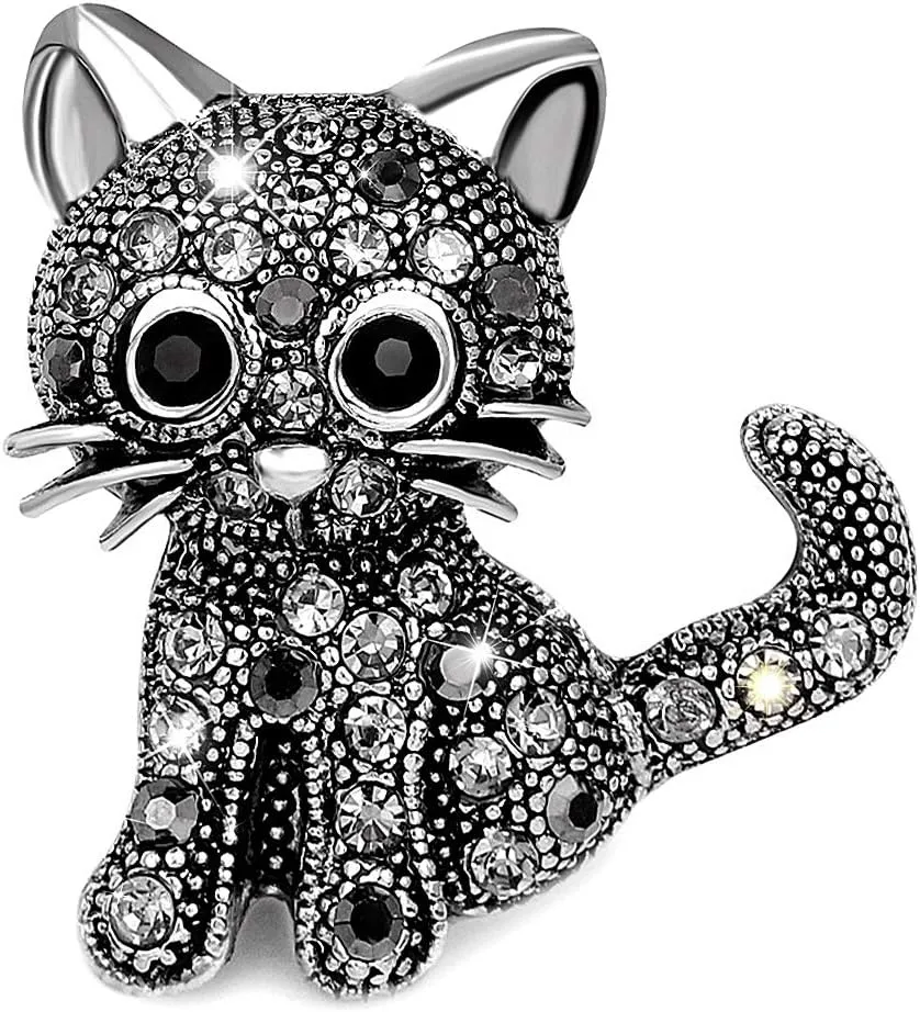 Gleamart Cat Brooch Pin Retro Crystal Animal Brooch Pin for Girl Women