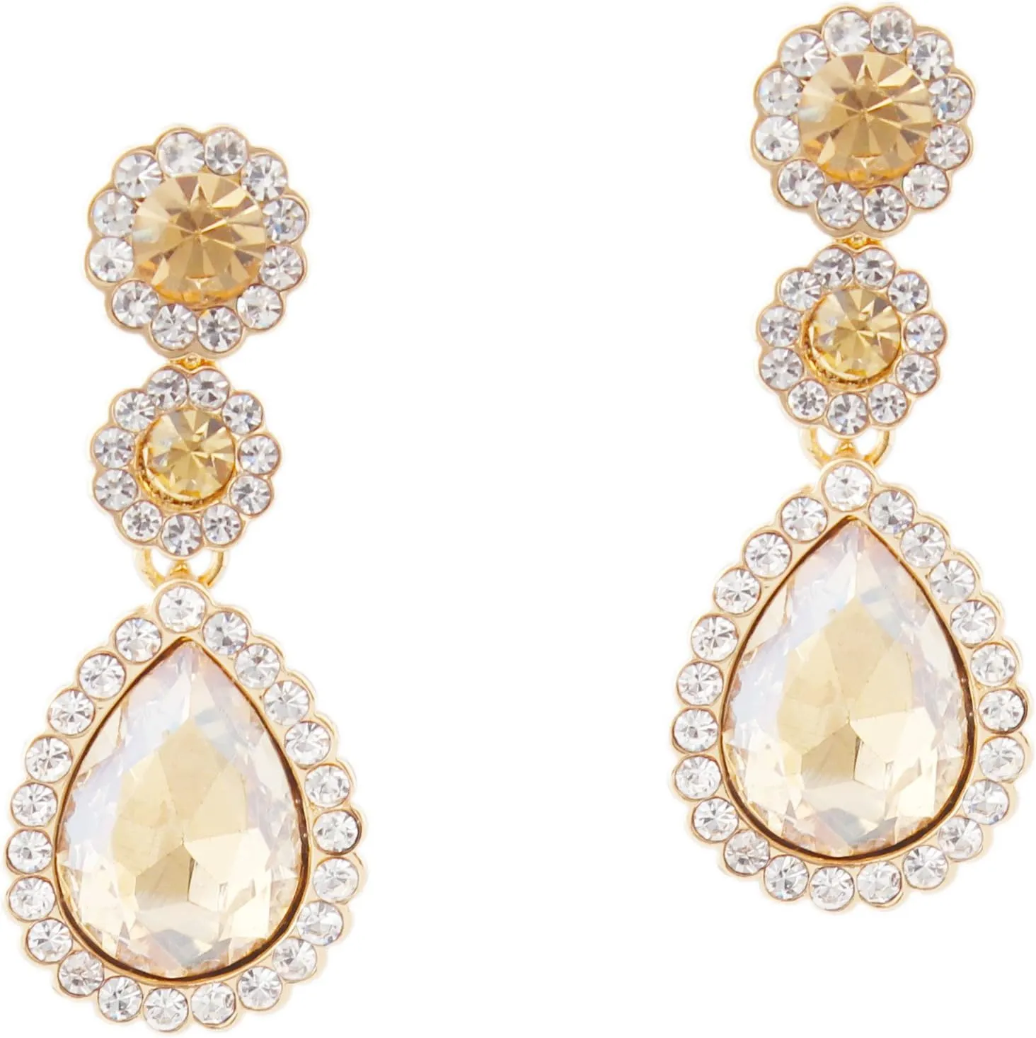 Gold Plated Dangle Earrings for Brides with Pave Pear-Shaped Drops