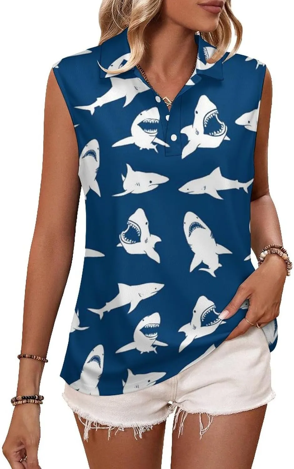 Great White Shark Women's Sleeveless Golf Polo Shirts Athletic Tank Tops