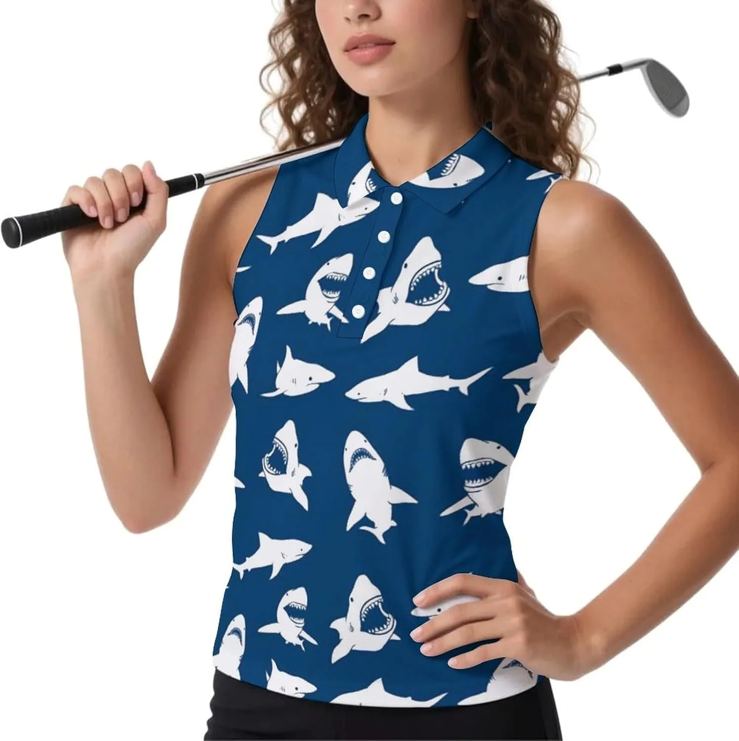 Great White Shark Women's Sleeveless Golf Polo Shirts Athletic Tank Tops