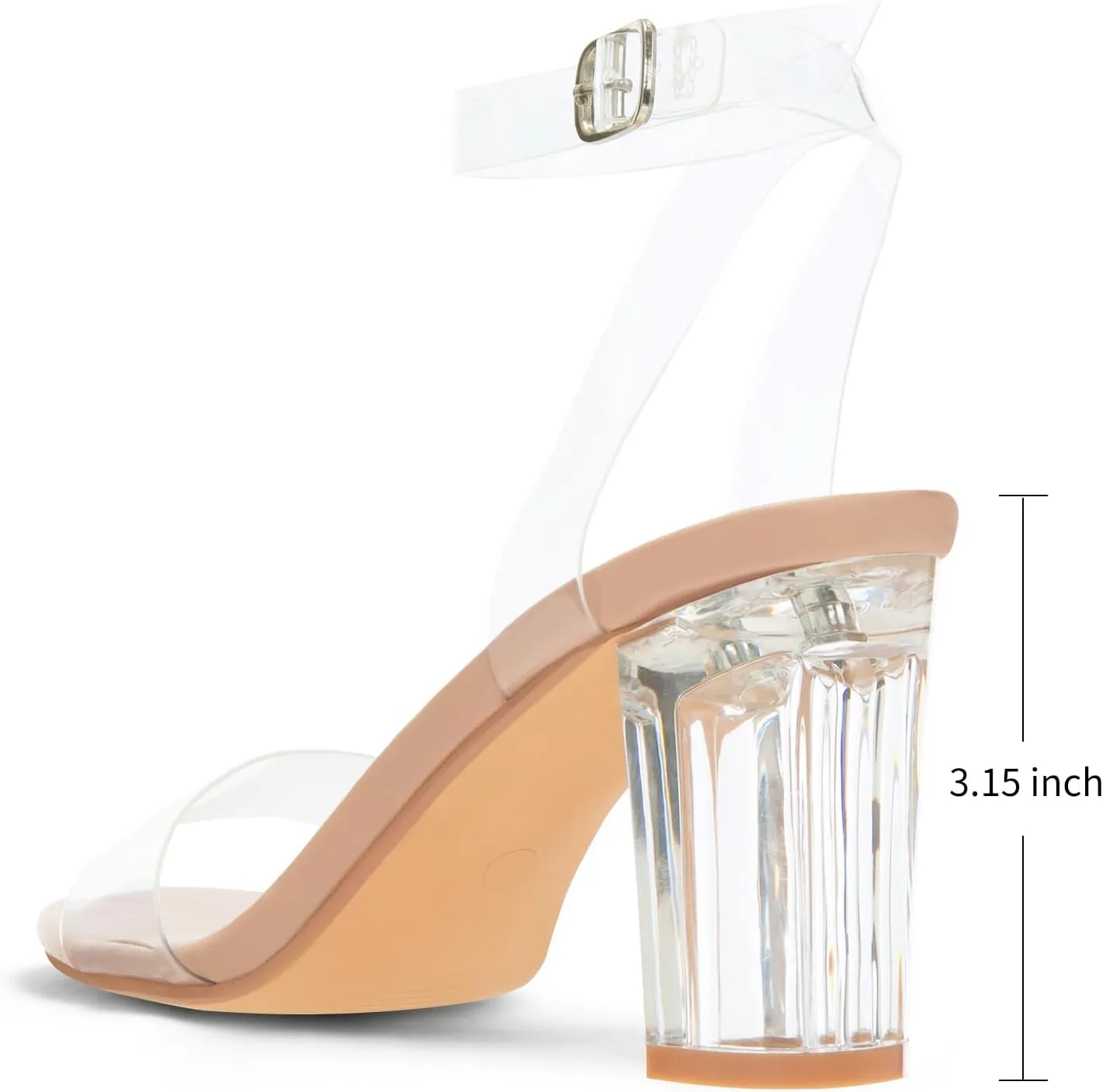 Greatonu Women's Clear Chunky Heels Sandals Open Toe Ankel Strap Block Heel Sandal for Women Dressy Party Wedding Shoes Transparent High Heels Sandals Pumps