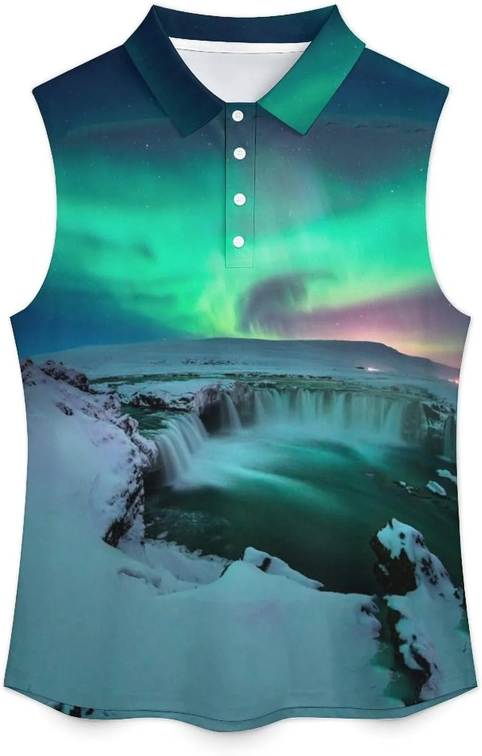 Green Northern Aurora Women's Sleeveless Golf Polo Shirts Athletic Tank Tops