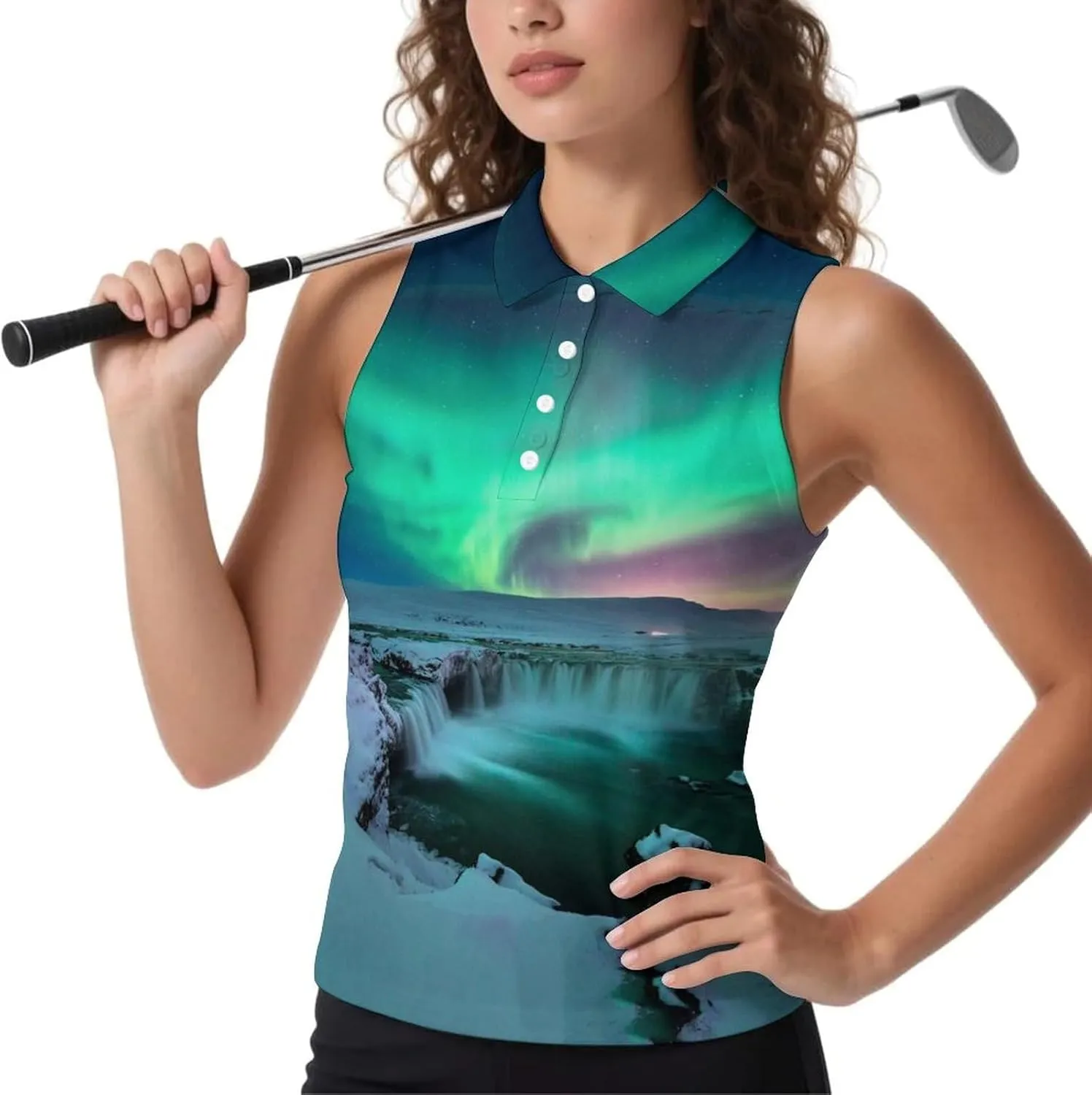 Green Northern Aurora Women's Sleeveless Golf Polo Shirts Athletic Tank Tops