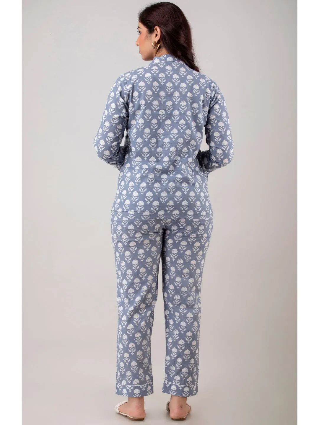 Grey Cotton Night Suit with Front Pocket