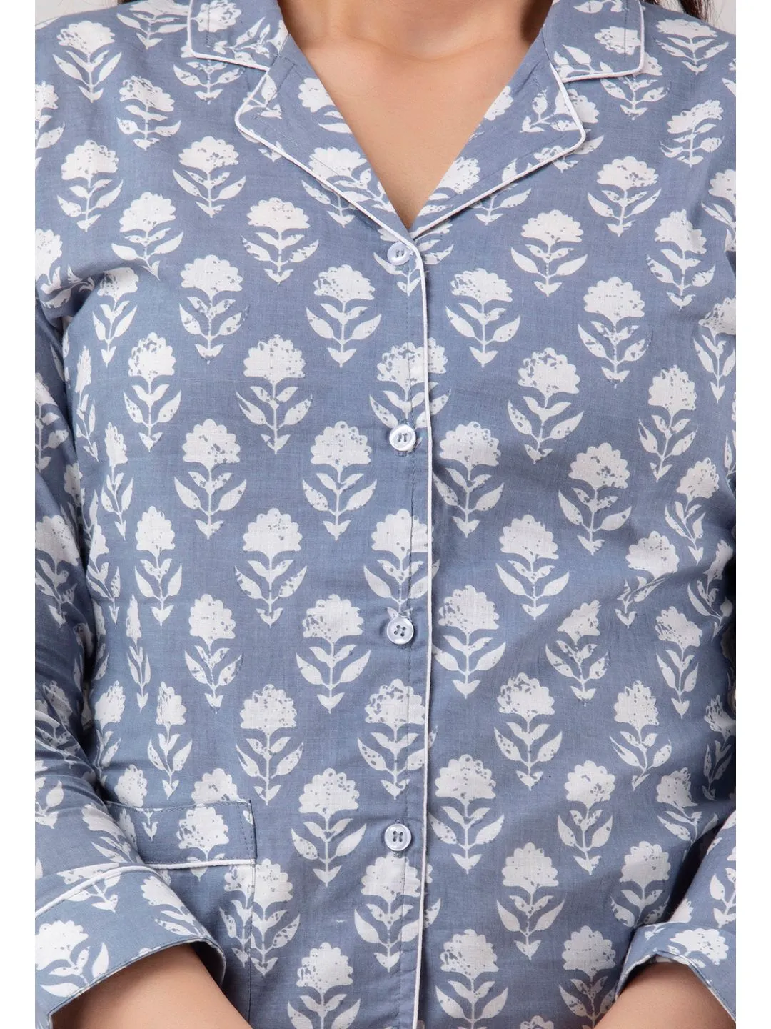Grey Cotton Night Suit with Front Pocket