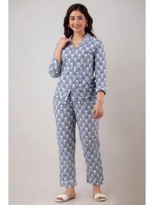 Grey Cotton Night Suit with Front Pocket