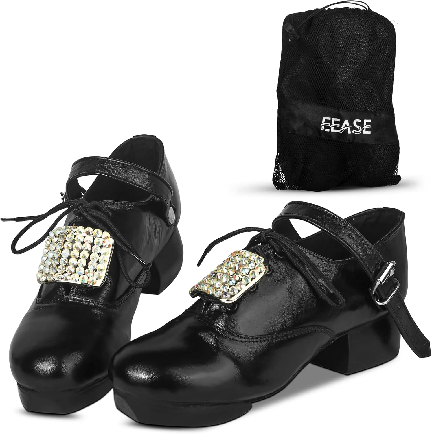 Handmade Irish Dance Hard Shoes with Crystal Buckles  Irish Shoes for Step Dancing, Lightweight Pure Cowhide Leather