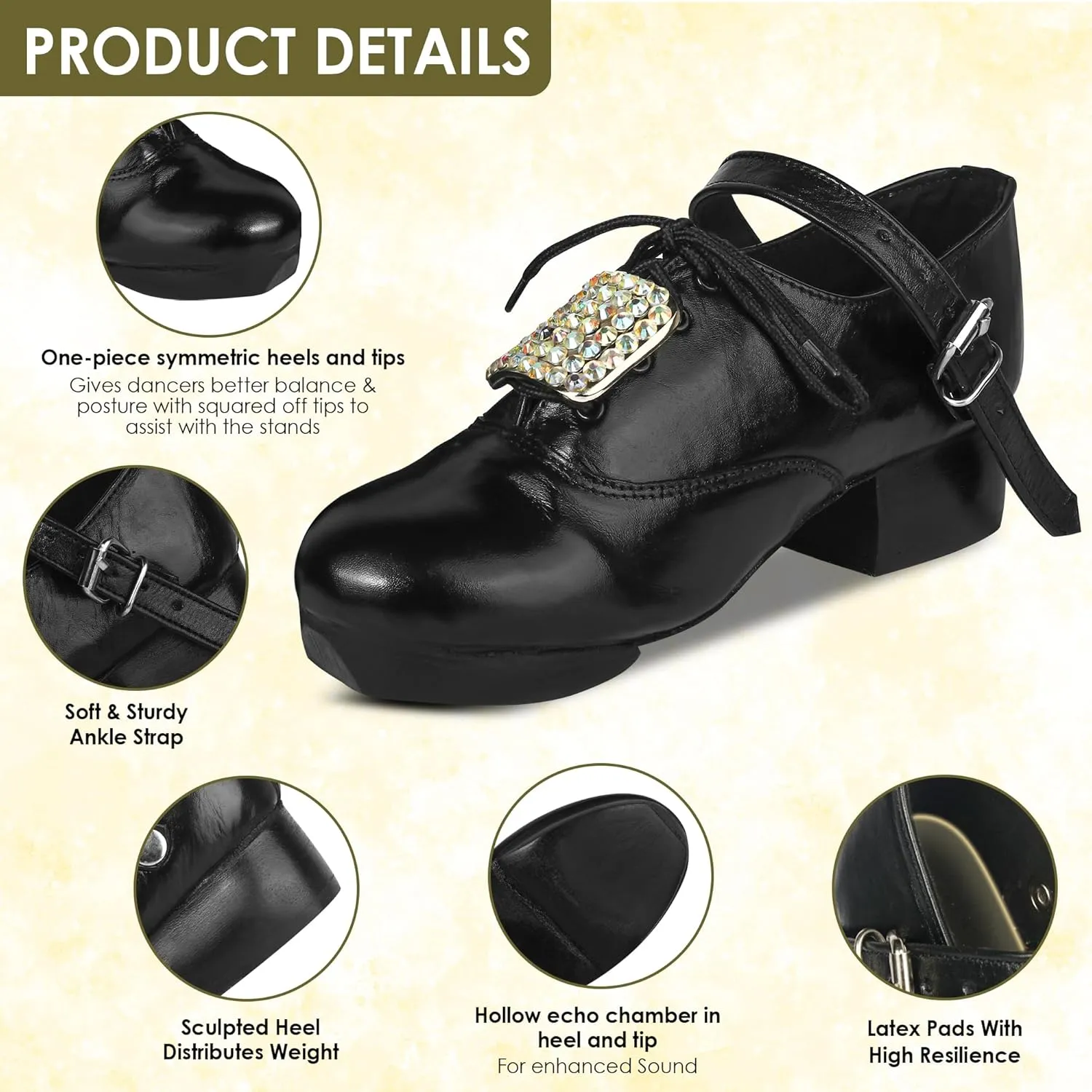 Handmade Irish Dance Hard Shoes with Crystal Buckles  Irish Shoes for Step Dancing, Lightweight Pure Cowhide Leather