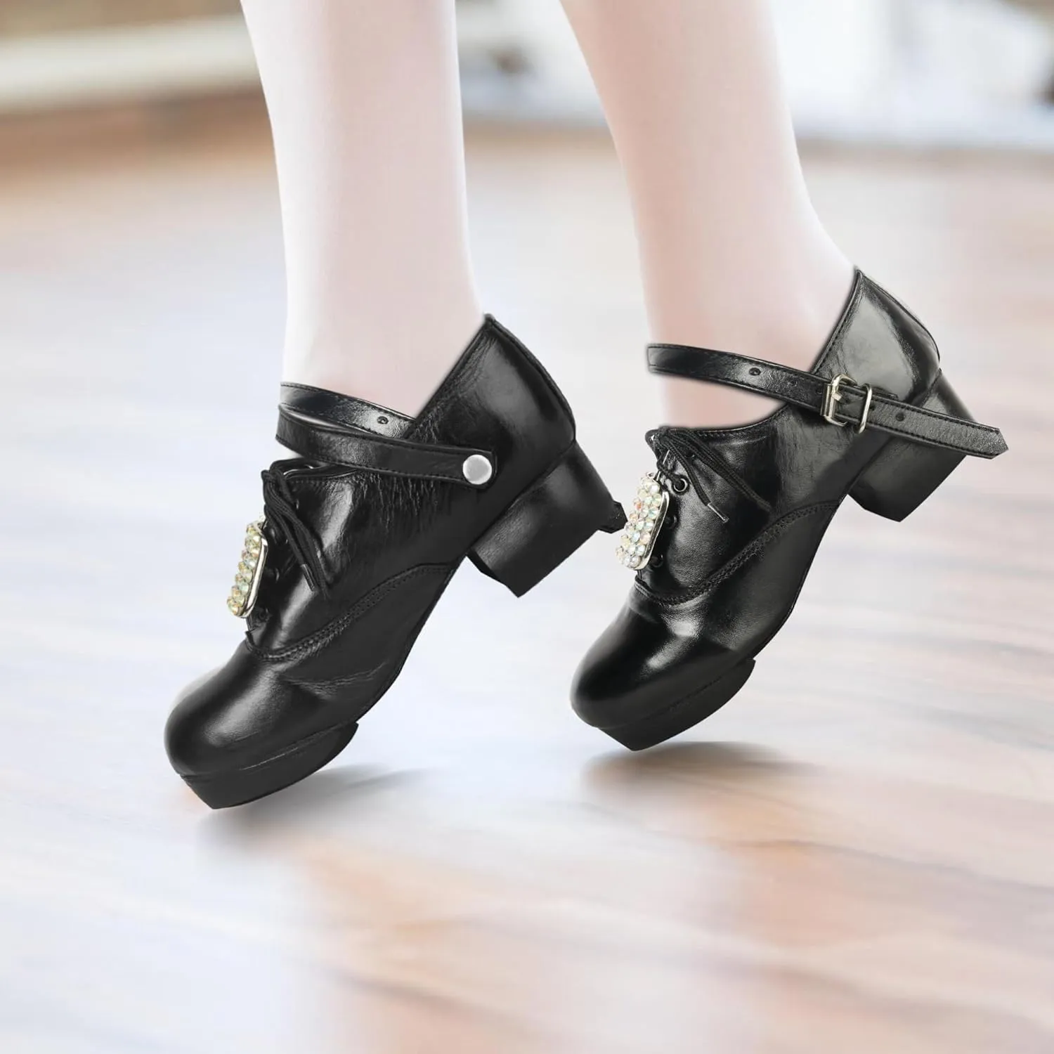Handmade Irish Dance Hard Shoes with Crystal Buckles  Irish Shoes for Step Dancing, Lightweight Pure Cowhide Leather