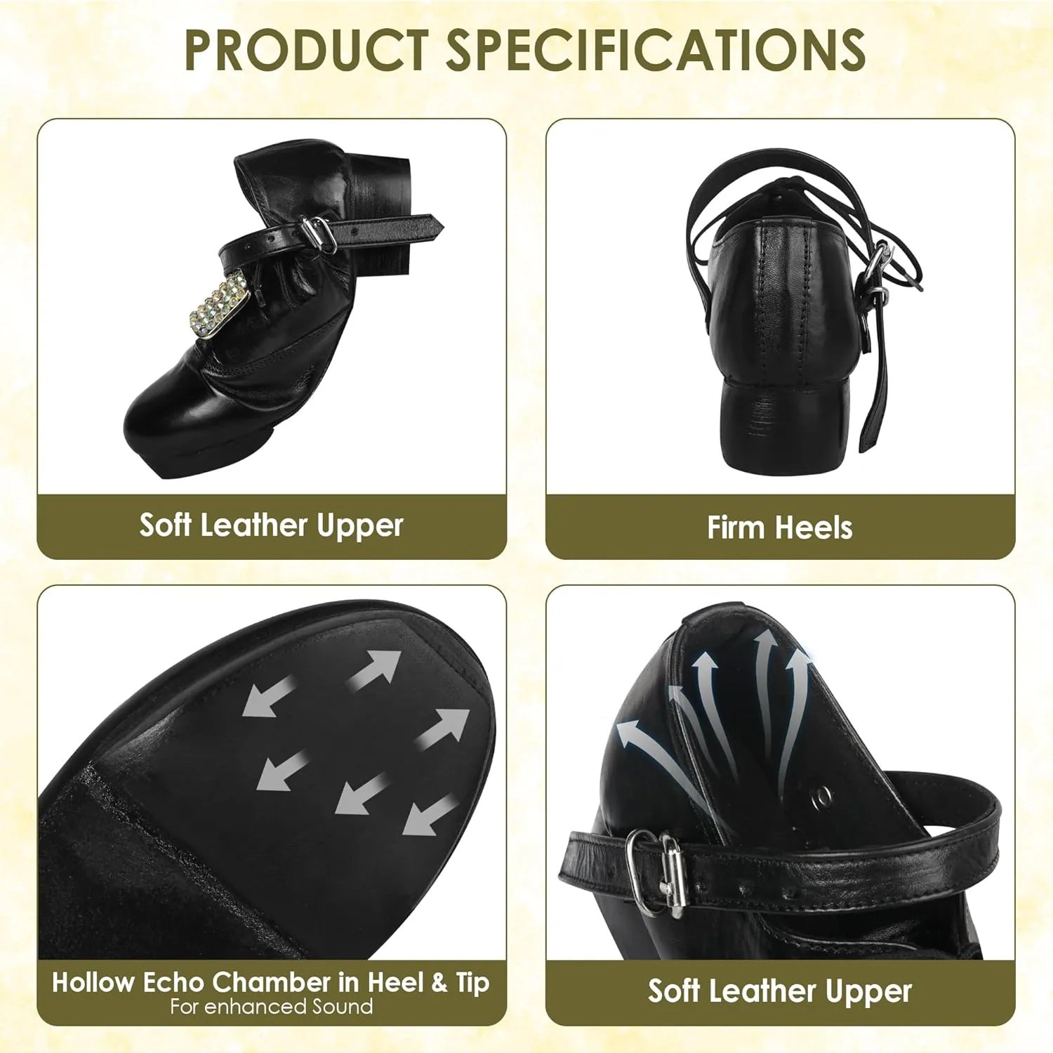Handmade Irish Dance Hard Shoes with Crystal Buckles  Irish Shoes for Step Dancing, Lightweight Pure Cowhide Leather