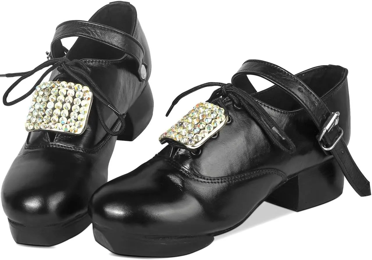 Handmade Irish Dance Hard Shoes with Crystal Buckles  Irish Shoes for Step Dancing, Lightweight Pure Cowhide Leather