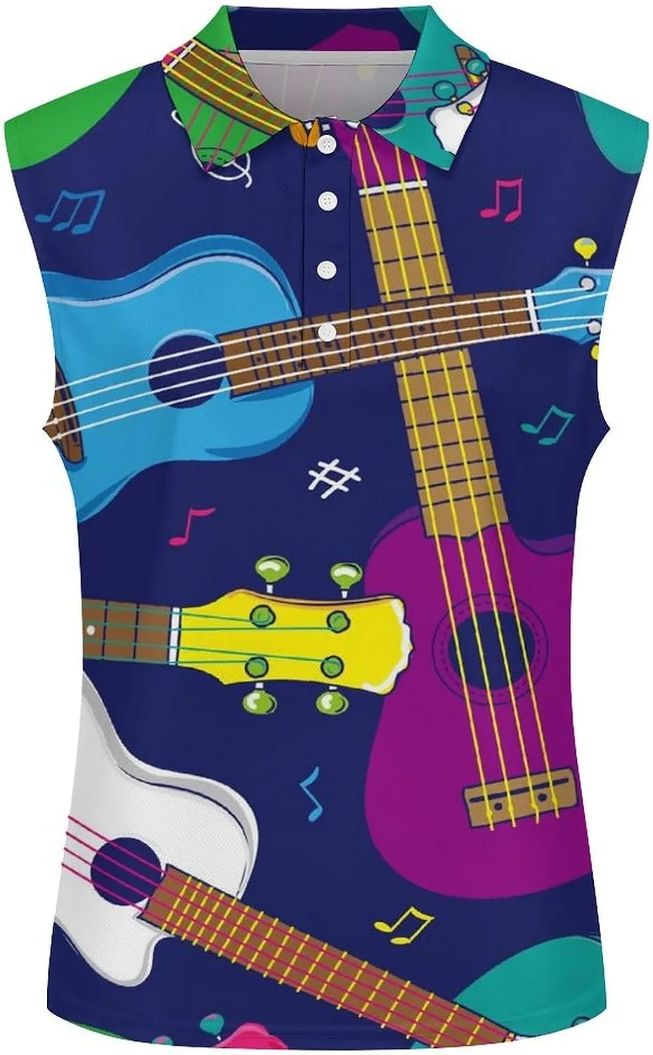 Hawaiian Beginner Ukulele Women's Sleeveless Golf Polo Shirts Athletic Tank Tops