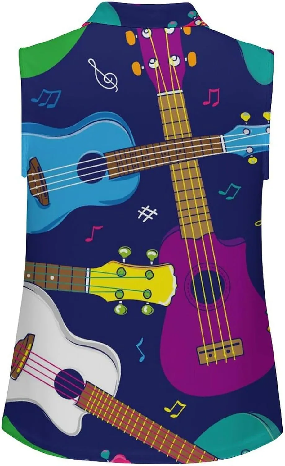 Hawaiian Beginner Ukulele Women's Sleeveless Golf Polo Shirts Athletic Tank Tops