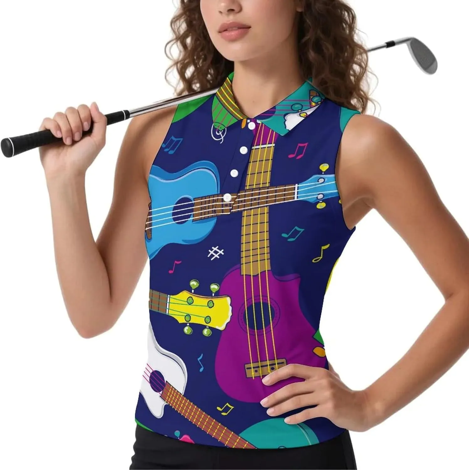 Hawaiian Beginner Ukulele Women's Sleeveless Golf Polo Shirts Athletic Tank Tops