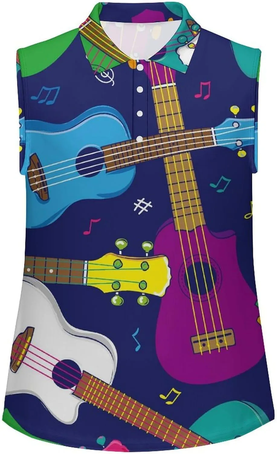 Hawaiian Beginner Ukulele Women's Sleeveless Golf Polo Shirts Athletic Tank Tops