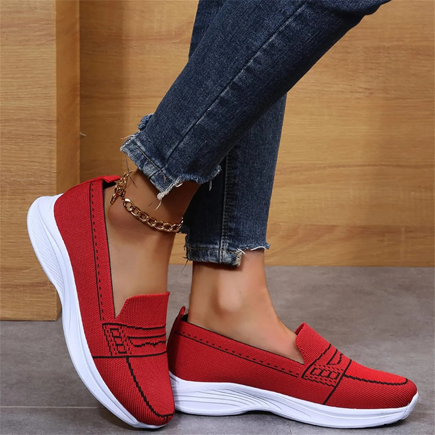 Hbeylia Womens Knitted Mesh Sneakers Air Cushion Trainers Women's Orthopedic Platform Arch Sneakers Breathable Non-Slip Slip On Walking Shoes Best Arch Support Shoes for Women