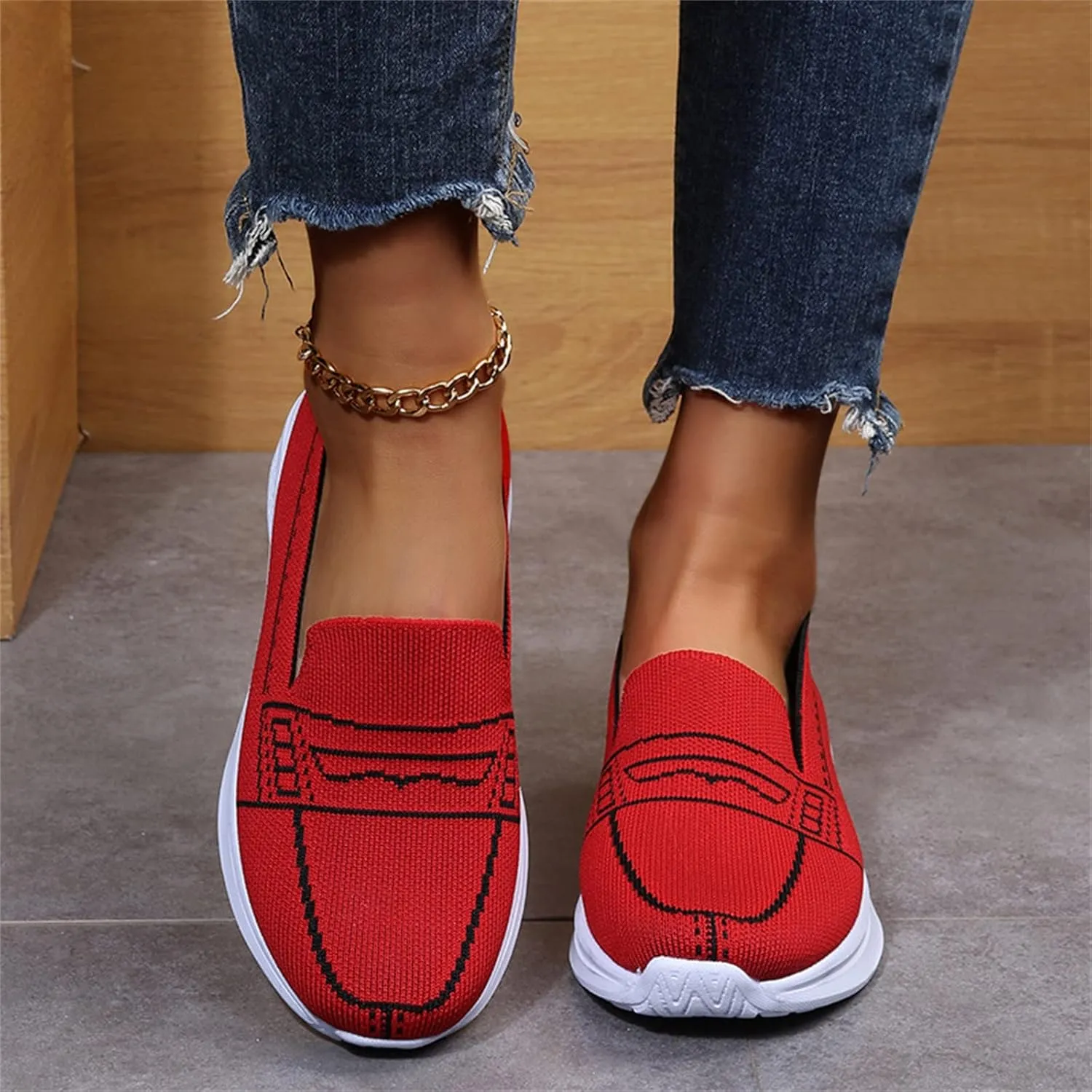 Hbeylia Womens Knitted Mesh Sneakers Air Cushion Trainers Women's Orthopedic Platform Arch Sneakers Breathable Non-Slip Slip On Walking Shoes Best Arch Support Shoes for Women