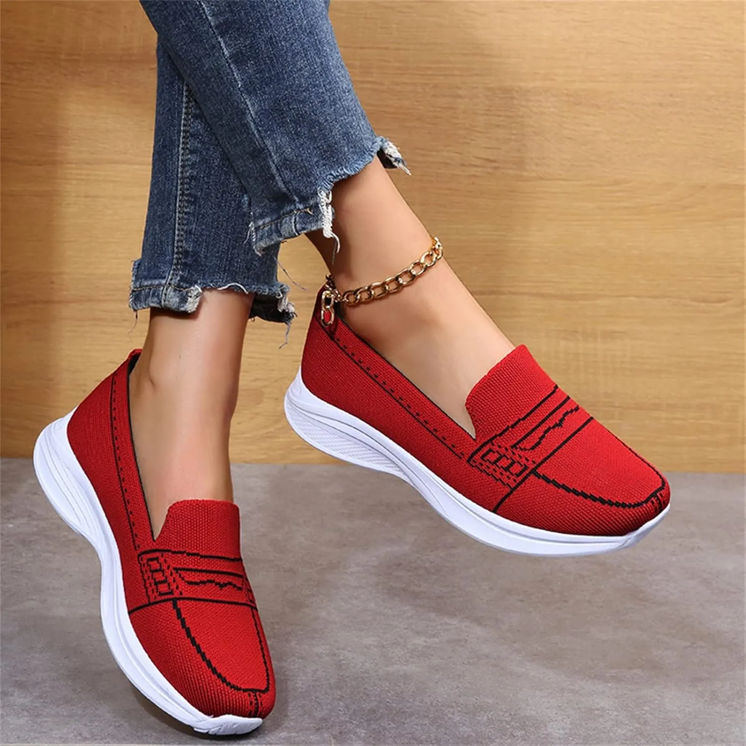 Hbeylia Womens Knitted Mesh Sneakers Air Cushion Trainers Women's Orthopedic Platform Arch Sneakers Breathable Non-Slip Slip On Walking Shoes Best Arch Support Shoes for Women