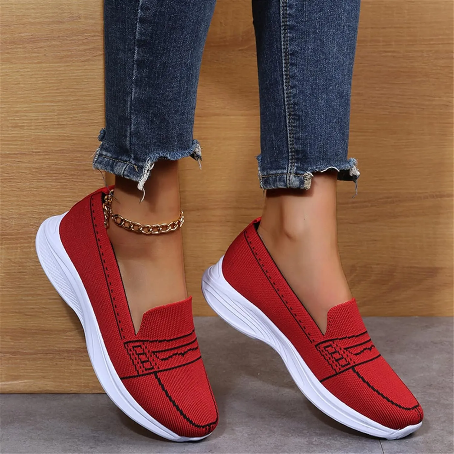 Hbeylia Womens Knitted Mesh Sneakers Air Cushion Trainers Women's Orthopedic Platform Arch Sneakers Breathable Non-Slip Slip On Walking Shoes Best Arch Support Shoes for Women