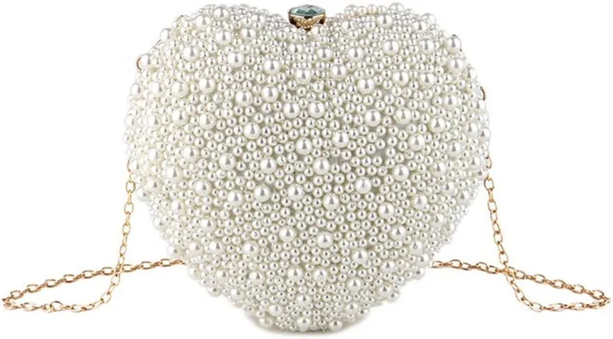 Heart Design Women Evening Bags Beaded Wedding Small Daily Clutch Bag Purse Shoulder Pearl Handbags