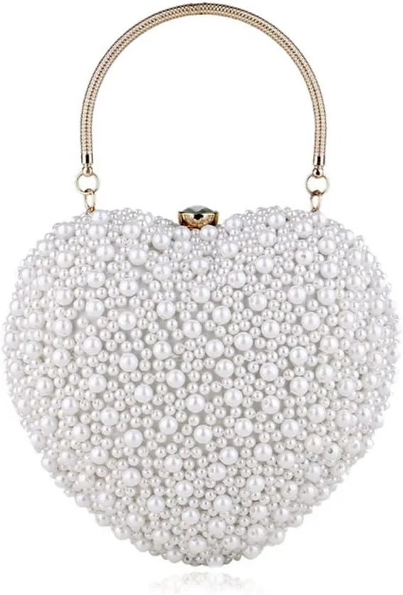Heart Design Women Evening Bags Beaded Wedding Small Daily Clutch Bag Purse Shoulder Pearl Handbags
