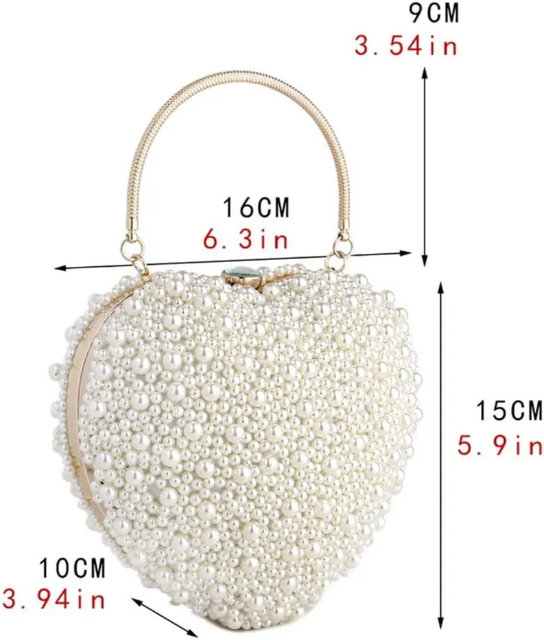 Heart Design Women Evening Bags Beaded Wedding Small Daily Clutch Bag Purse Shoulder Pearl Handbags