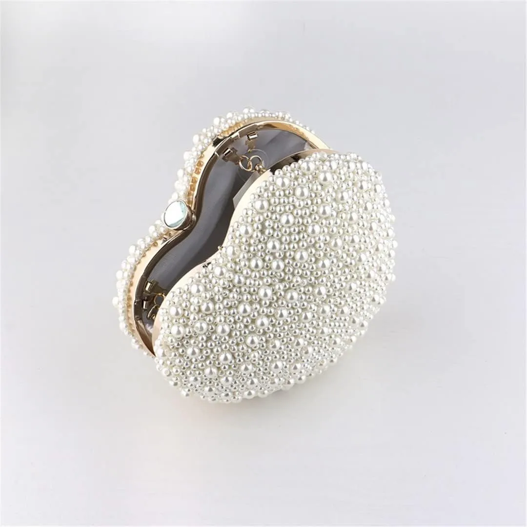 Heart Design Women Evening Bags Beaded Wedding Small Daily Clutch Bag Purse Shoulder Pearl Handbags