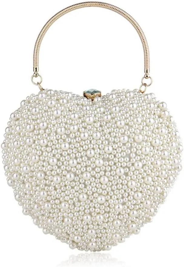 Heart Design Women Evening Bags Beaded Wedding Small Daily Clutch Bag Purse Shoulder Pearl Handbags