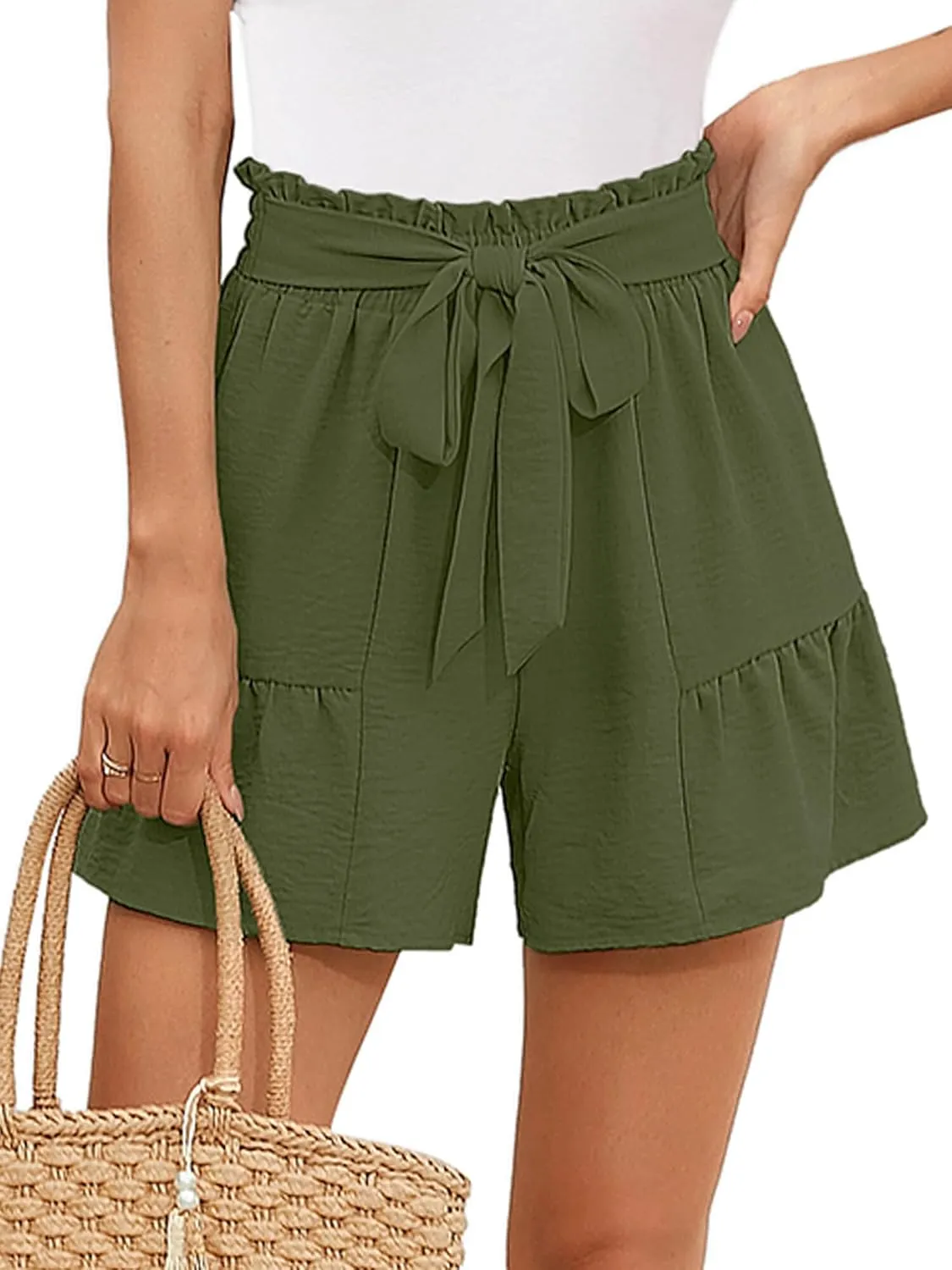 Heymoments Women's Wide Leg Shorts Lightweight High Waisted Adjustable Tie Knot Loose Summer Cute Trousers
