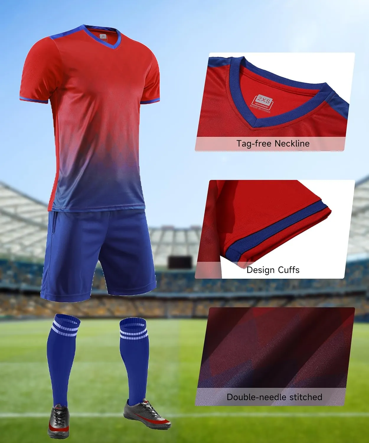 Hiheart Mens Soccer Jersey and Shorts with Socks Quick Dry Football Team Uniforms