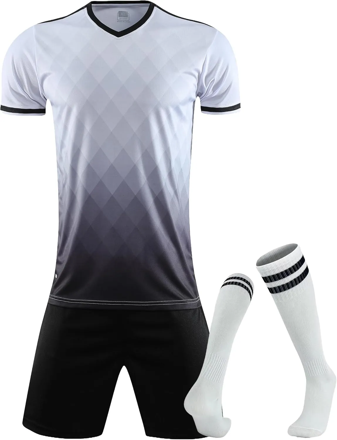 Hiheart Mens Soccer Jersey and Shorts with Socks Quick Dry Football Team Uniforms